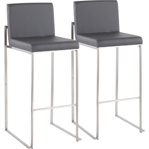 Fuji High Back 31" Bar Stool in Grey Leatherette & Stainless Steel (Set of 2)